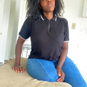 Karl Lagerfeld Black Ribbed Zip Up Polo Shirt!